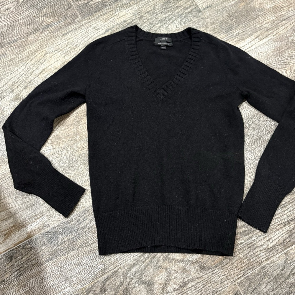 J. Crew Women's Cashmere Wool Blend Knit Pullover Sweater V Neck Black Sz XS